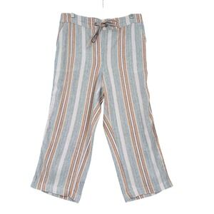 per se Striped Wide Leg Crop Pants Womens M Linen Viscose Multi-Color